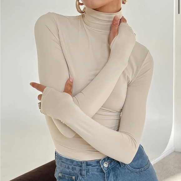 Princess Polly Elysium Long Sleeve Turtleneck Top Bone - Picture 2 of 5